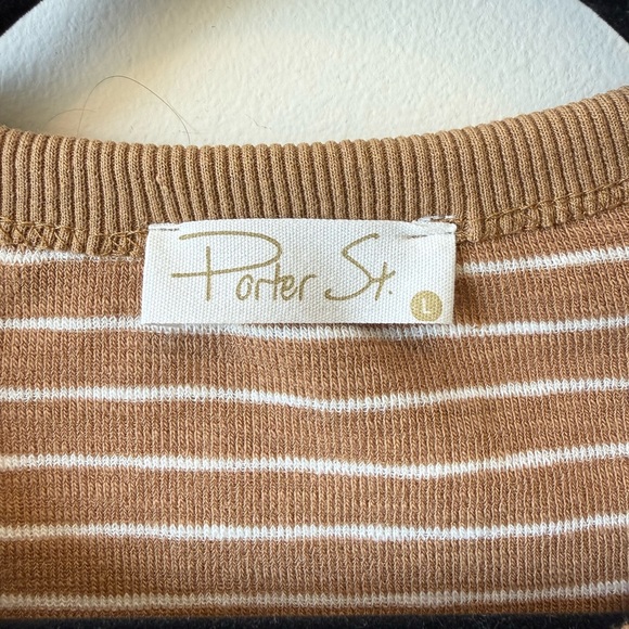 Casual Tan Camel Striped Padded Shoulder Sleeveless Tank - Picture 6 of 12